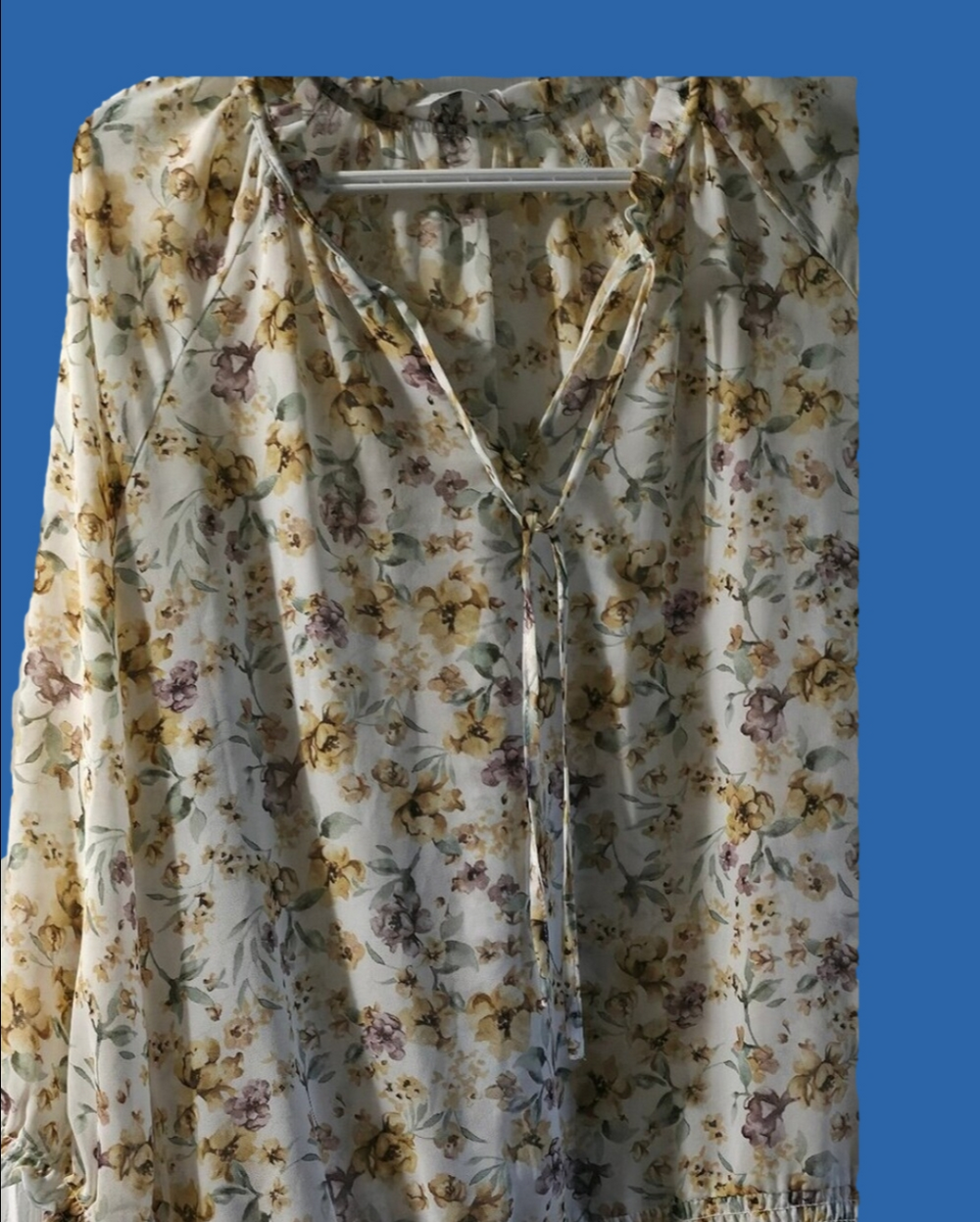 4/$25 Deal! Women’s Floral Tie-Neck Blouse in Soft Yellow